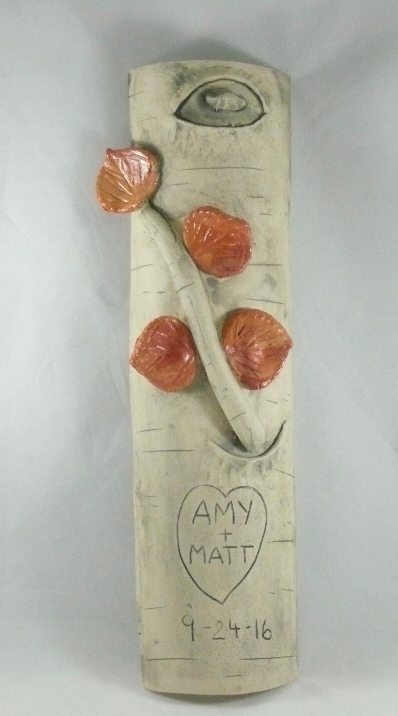 MADE TO ORDER Personalized aspen tree wedding gift for couples. Colorado Wedding. 9TH Anniversary Gift. Ceramics and Pottery. Peach/yellow combo
