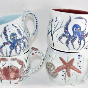 Whale and Star Fish Pottery Cappuccino Cup. Oversized Mug for Soup. image 7