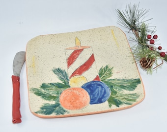 Stoneware Dinner Plate with Christmas Candle