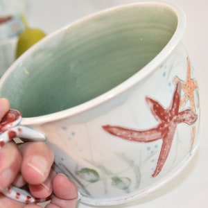 Oversized mug with Crab and Starfish. Large soup mugs. Ceramic latte cups. Handmade Pottery tea cups. Ceramics and pottery image 3