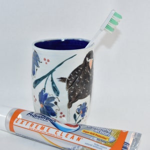 Blackbird Toothbrush Holder, Office Storage Pencil Holder. Handmade Ceramic Vase. Tumbler. image 2