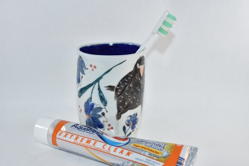 Blackbird Toothbrush Holder, Office Storage Pencil Holder. Handmade Ceramic Vase. Tumbler. image 2