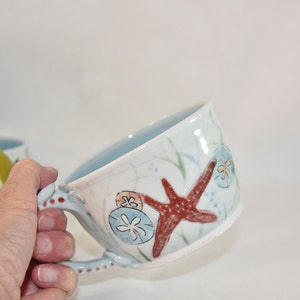 Whale and Star Fish Pottery Cappuccino Cup. Oversized Mug for Soup. image 3