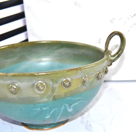 Teal Studio Pottery Bowl | Serving Dish with Handles