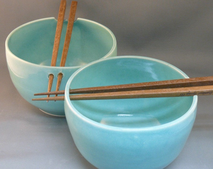 Two Rice Bowls With Chopsticks in Robin's Egg Blue EF Etsy