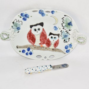 Two Owls Handmade Pottery Tapas Plate. Cheese and Cracker Tray..