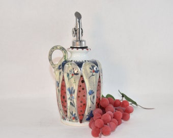 Olive Oil Decanter; Ceramic Cruet; Oil Dispenser with Pour Spout