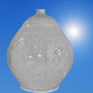 Pear Shaped Porcelain Vase with Slip Trail Gingko Leaves image 1