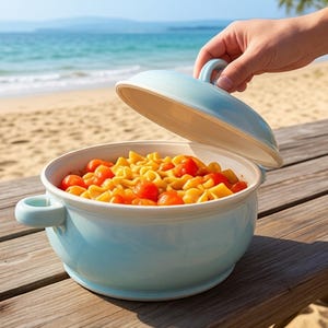 Handmade Pastel Blue Ceramic Casserole Dish with Lid: For Baking Bread, Stews and Pasta