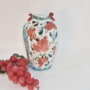 Tuscan Design Porcelain Vase with Red Flowers image 1