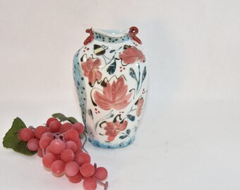 Tuscan Design Porcelain Vase with Red Flowers