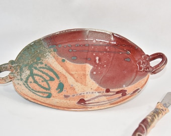 Cheese Board and Cracker Tray in Shino Glaze, Handmade Pottery Serving Dish