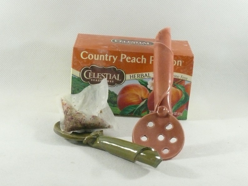 Handmade small slotted spoon. Olive spoon. Ceramic tea strainer. Tea bag holder. Mini colander image 5