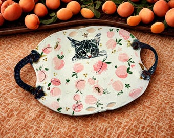 Oval Ceramic Plate for Cat Lover: Tapas, Sushi, Cookies, Dessert, Appetizer or Snack Dish