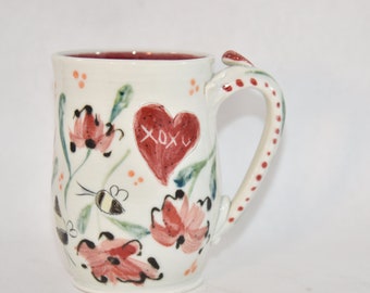 XOXO Mug. Extra LARGE Mug Holds 18 Ounces!  Unique Coffee Mugs, Handmade Pottery Mug, Modern Stoneware Mug