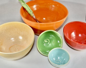 Ceramic Bowl Set of 5, Stacking Bowls, Mixing Bowls, Nesting Bowls, Ceramics and Pottery Anniversary, Kitchen DinnerWare