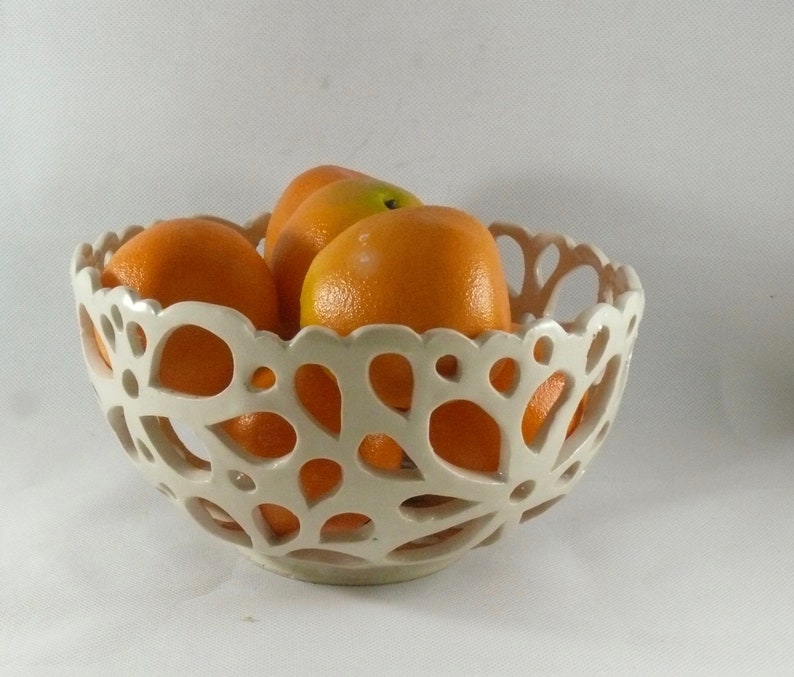 Fruit Bowl with Lotus Flower Cut Outs. Home Decor or Office Decor. 9th Anniversary Gift. Ceramics and Pottery Anniversary. image 7