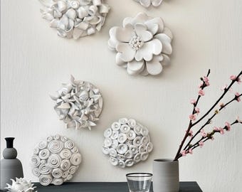 Ceramic Wall Flower Sculptures - Modern Home Decor