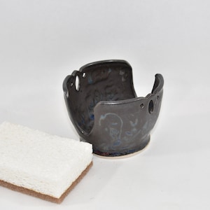 Ceramic Sponge Holder for Kitchen Sink. Scrubby Holder. Scrubbie Bowl for Sponge. Cup for Scrubber. Matte Black