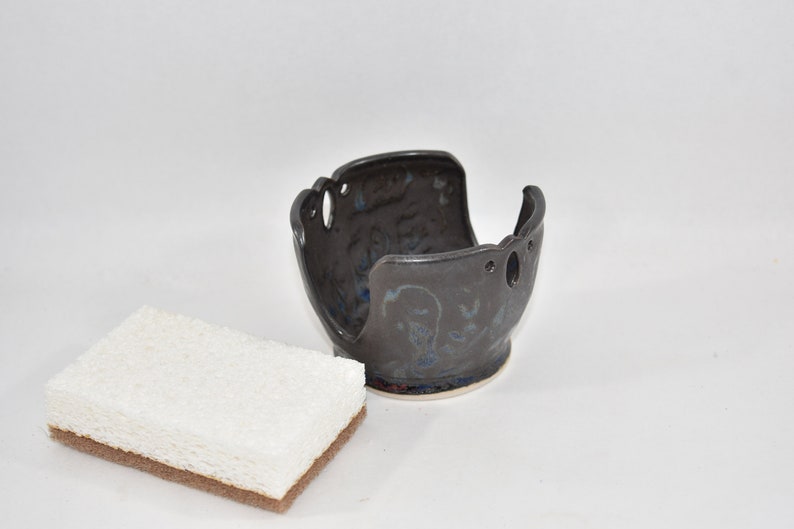 Ceramic Sponge Holder for Kitchen Sink. Scrubby Holder. Scrubbie Bowl for Sponge. Cup for Scrubber. Matte Black