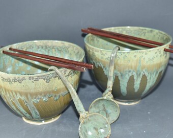 Large Pho Noodle Bowls with Spoons, Ceramic Rice Bowl, Chopstick Bowl Ramen , pottery and ceramics Thai Soup Bowl Vietnamese Hot Pot Bowl