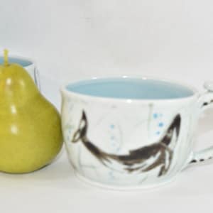 Whale and Star Fish Pottery Cappuccino Cup. Oversized Mug for Soup. image 1