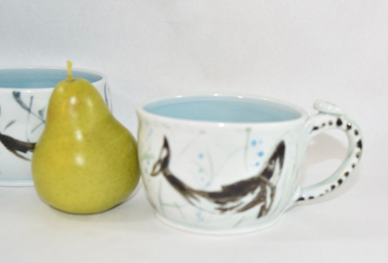 Whale and Star Fish Pottery Cappuccino Cup. Oversized Mug for Soup. image 1