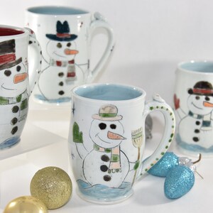 Extra Large Modern Handmade Mug with Snowman. 20 Ounces Handmade Pottery Coffee Cup. Beer Mug. image 5