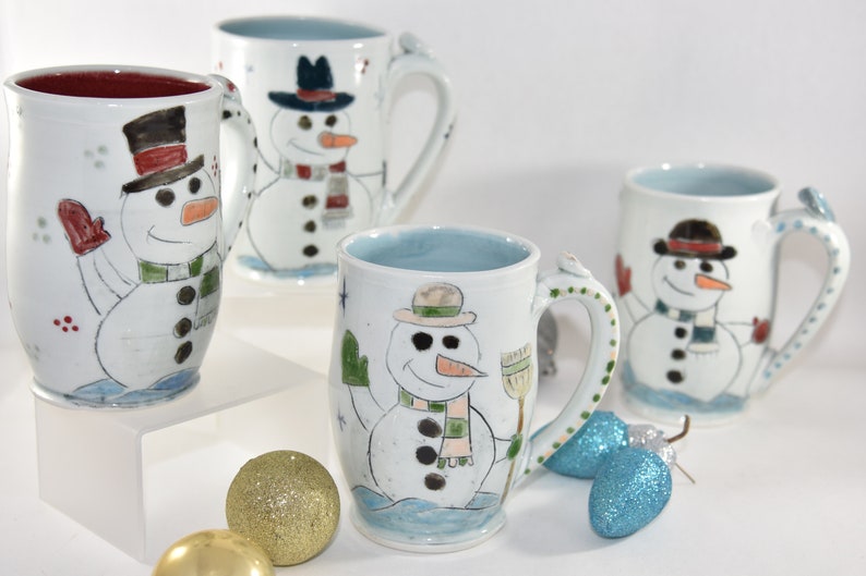 Extra Large Modern Handmade Mug with Snowman. 20 Ounces Handmade Pottery Coffee Cup. Beer Mug. image 5