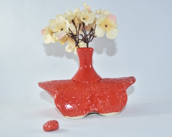 Modern Red Rocker Vase with Hearts