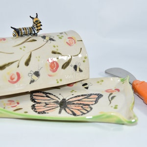 Save the Bees Lidded Butter Dish. Bumblebee Lover Butter Keeper. Butter Tray with Lid. Ceramics and Pottery 9th Anniversary Gift. image 8