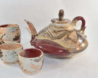 Rare and Unique Tea Pot with Contemporary Shino Glaze. Ceramic teapot. Tea lover gift. Ceramics and pottery. 9th anniversary gift Tea set