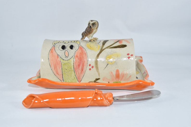 Lidded Butter Dish with Owl. Butter Keeper. Butter Tray with Etsy