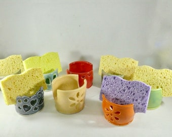 Ceramic Sponge Holder for Kitchen Sink. Scrubby Holder. Scrubbie Bowl for Sponge. Cup for Scrubber.