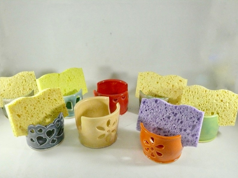 Ceramic Sponge Holder for Kitchen Sink. Scrubby Holder. Scrubbie Bowl for Sponge. Cup for Scrubber. image 1