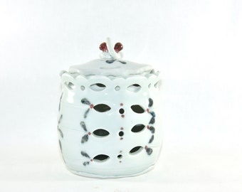 Porcelain Garlic Jar. Large Handmade Ceramic Garlic Keeper. Handmade pottery stash jar.