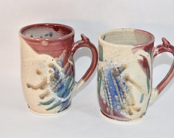 Extra Large 25 Ounce Shino Glazed Pottery Mug. Stoneware Coffee Cup, Large Beer Mug, Handmade Ceramics and Pottery