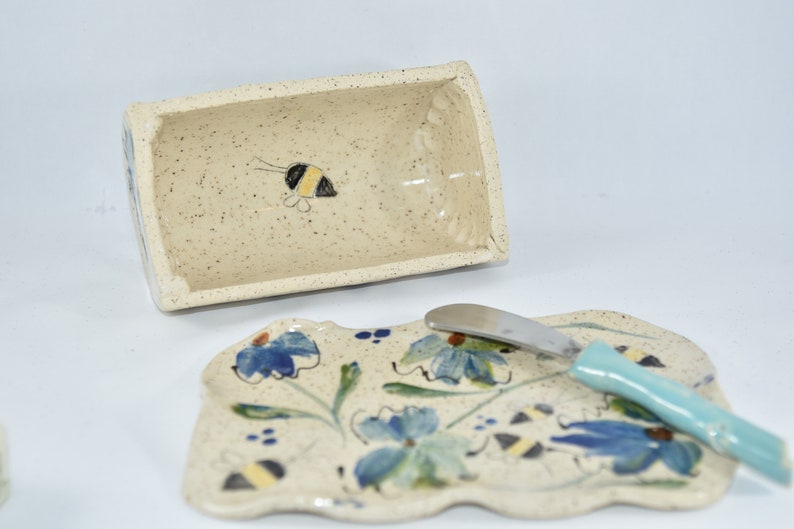 Save the Bees Lidded Butter Dish. Bumblebee Lover Butter Keeper. Butter Tray with Lid. Ceramics and Pottery 9th Anniversary Gift. image 9