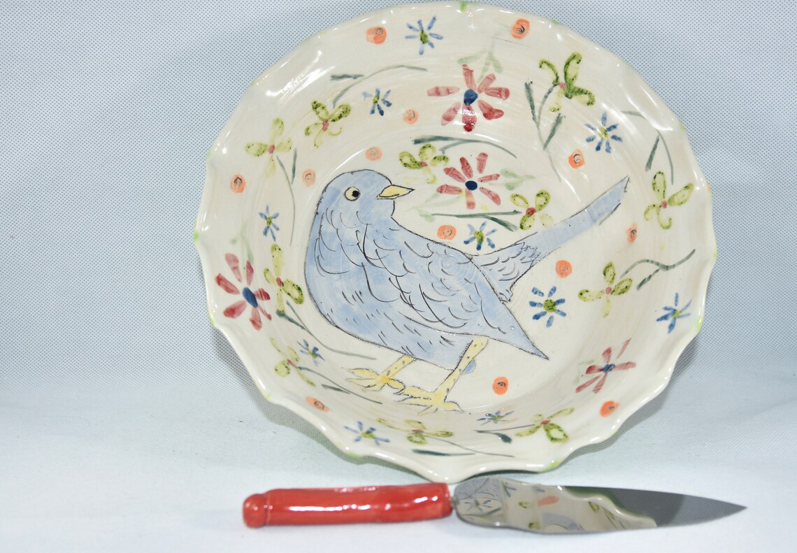 Quiche Baking Dish with Bluebird. Bird Ceramic Cake Pan. Pie Etsy