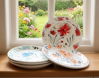 Hand-Painted Floral Bee Ceramic Dinner Plate | Artisan Porcelain Wedding Gift