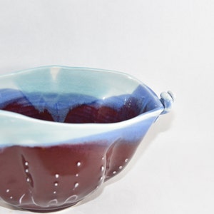 Unusual Celedon Blue and Purple Red Handmade Pottery Bowl. Serving Bowl. Modern Office Decor image 3