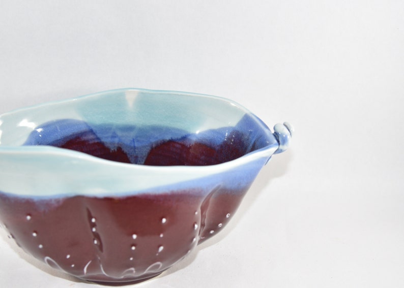 Unusual Celedon Blue and Purple Red Handmade Pottery Bowl. Serving Bowl. Modern Office Decor image 3