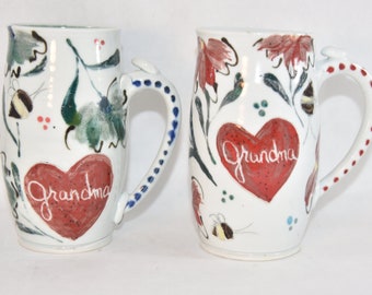 GRANDMA GIFT: Large 20 Ounce Mug. Handmade Pottery Coffee cup, Beer Mug, tea mug,