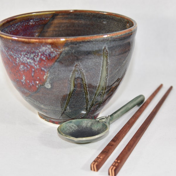 Large Pho Noodle Bowls with Spoons, Ceramic Rice Bowl, Chopstick Bowl Ramen , Pottery and ceramics Thai Vietnamese Hot Pot Bowl