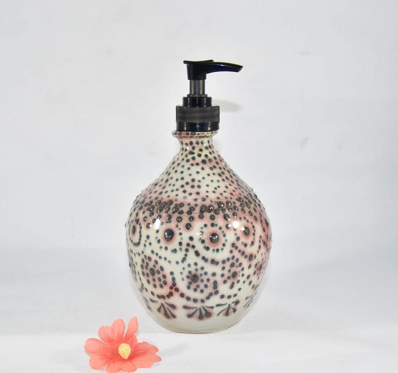 Handmade Pottery Vase with Textured Design Vase+Pump Dispenser
