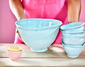 Handmade Blue Porcelain Serving Bowl Set | Wheel Thrown Nesting Pottery (Set of 5)