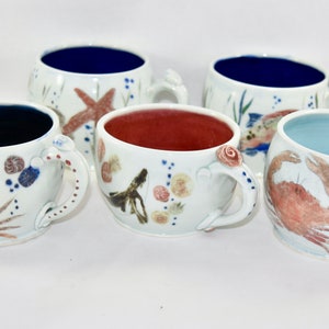 Set of Four Ceramic Soup Mugs. Unique Coffee Mugs. Cappuccino Latte cups. Pottery Anniversary. Oversized mug image 5
