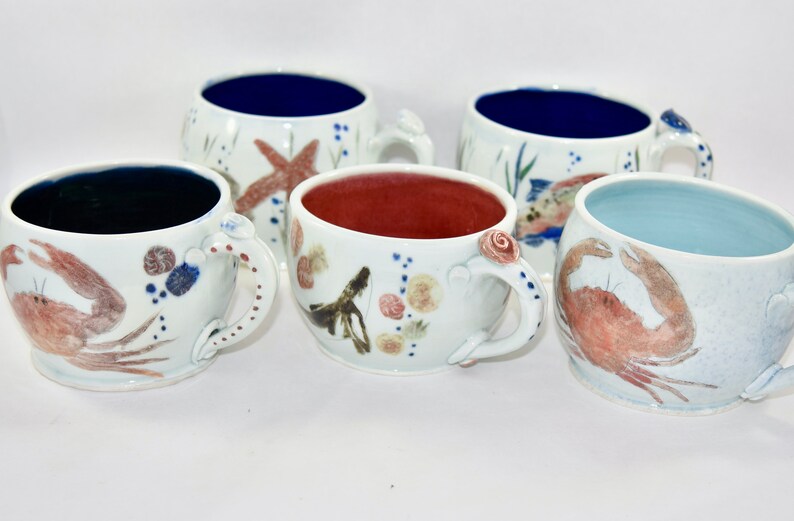 Set of Four Ceramic Soup Mugs. Unique Coffee Mugs. Cappuccino Latte cups. Pottery Anniversary. Oversized mug image 5