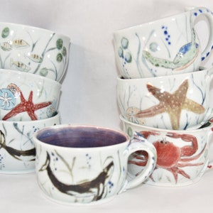 Set of Four Ceramic Soup Mugs. Unique Coffee Mugs. Cappuccino Latte cups. Pottery Anniversary. Oversized mug image 2