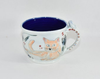 Large Mug with Ginger Orange Cat. Handmade Coffee Mugs. Ceramic Mug Handmade, Tea Cup or Coffee Cup